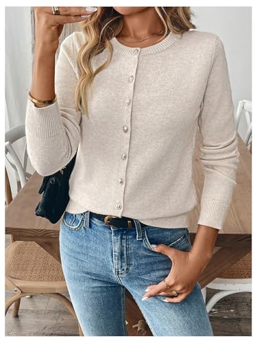 GORGLITTER Women's Cardigan Sweaters Metal Button Down Open Front Long Sleeve Knit Sweater3