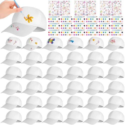 Image of Aneco DIY Baseball Caps Hats Adjustable Sport Ball Cap White Painting Baseball Caps for Outdoor Sports