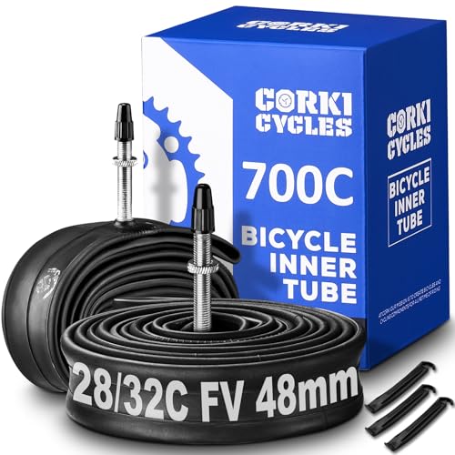 Image of Heavy Duty 700c Bike Tube 700 x 23-25c 28-32c 35-43c Butyl Rubber, 28 Inch Road Bicycle Tire Inner Tube Replacement 2 Pack with Tire Levers