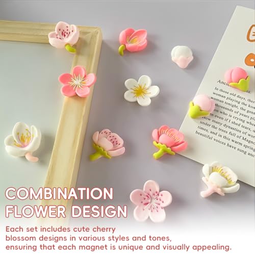 Image of HASTHIP 12Pcs Sakura Flower Fridge Magnets, Cute Mini Resin Flower Fridge Magnet Decoration Home Decor