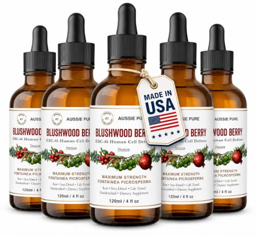 Aussie Pure Blushwood Berry EBC-46 Maximum Strength Immune and Cell Support Tincture - Fruit and Seed Extract - Gentle, Oral, and Topical Alcohol-Free Glycerin Formula - All Ages - Six 120ML Bottles