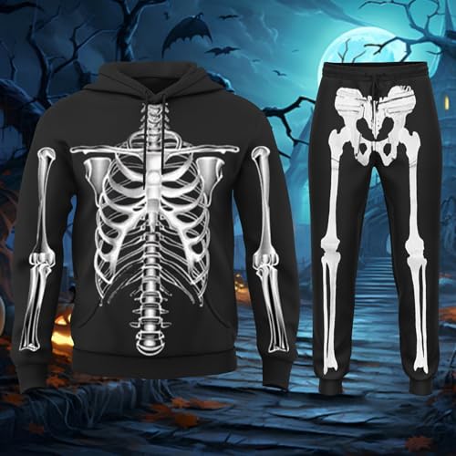 Skeleton Costume,Skeleton Onesie Adult,Halloween Pajamas Men,Halloween Costume Men Black Large - image 2