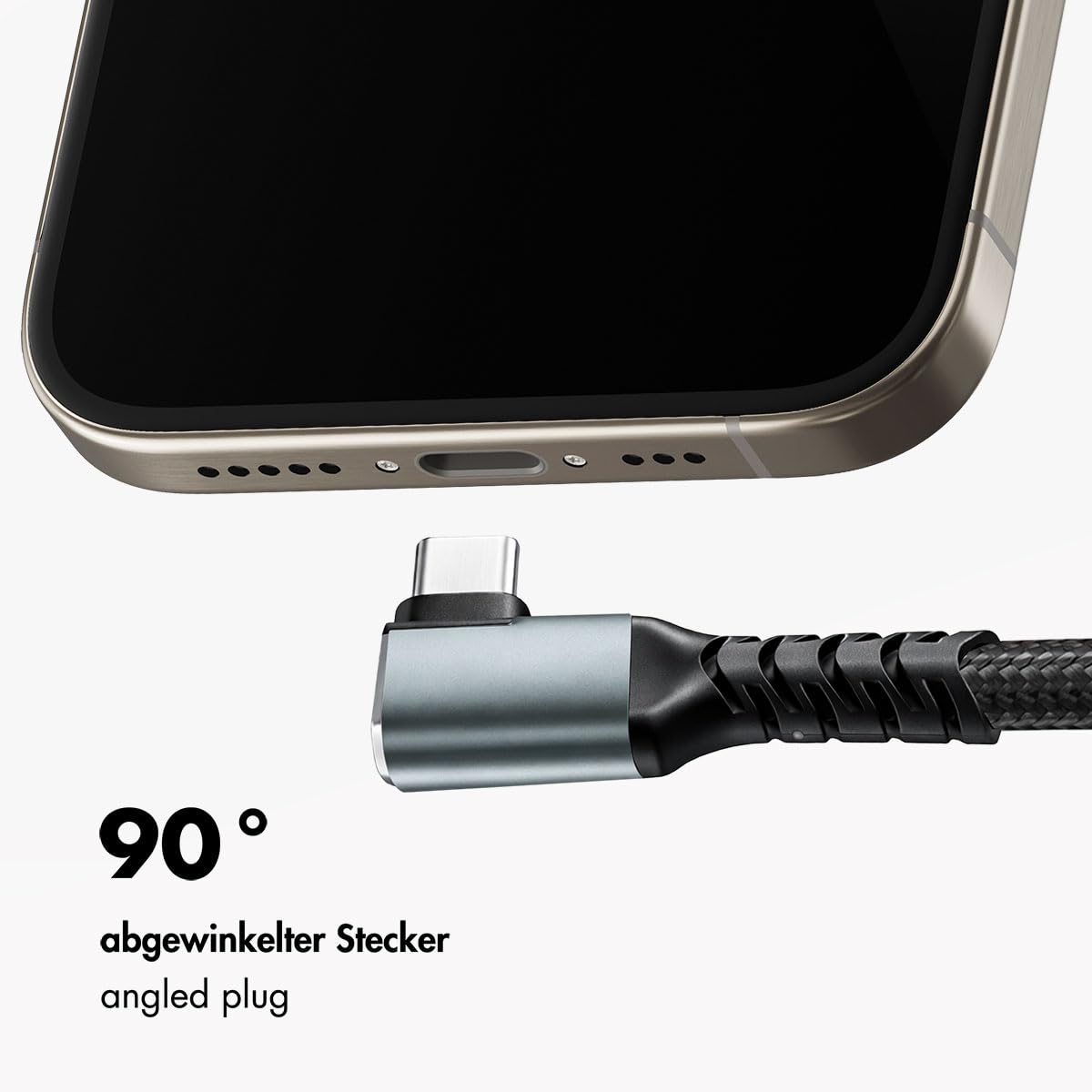 LogiLink Kabel przyłączeniowy USB 3.2 Gen2 typu C, wtyczka USB-C 90° do wtyczki USN-C, transmisja danych 10 Gbit/s, 100 W (PD3) i chipset E-marka, rozdzielczość wideo 4K/60Hz, płaszcz nylonowy