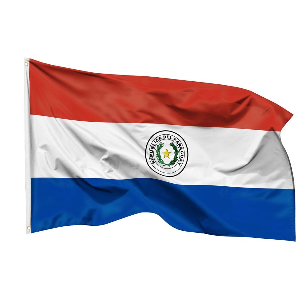 PHENO FLAGS Paraguay Flag 90 x 150 cm - Weatherproof National Flag Made of Polyester with Double Stitching and Metal Eyelets
