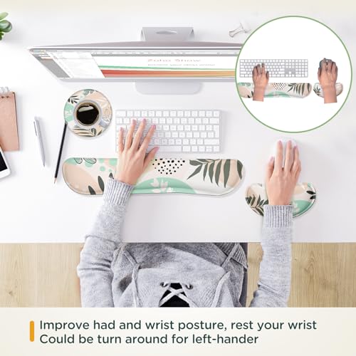 Image of Gimars Enlarge Silky and Superfine Fabric Gel Memory Foam Keyboard Wrist Rest Set, Ergonomic Keyboard Mouse Wrist Support for Typing Pain Relief, Comfort for Office, Gaming, Computer-Morandi Beige