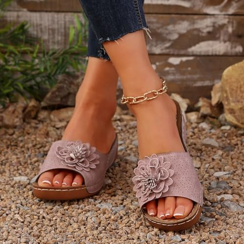 Orthopedic Wedge Sandals for Women Summer Dressy 2025, Chic Flowers Sandal Arch Support Fish Mouth Open Toe Slippers Wedge Platform Sandal2