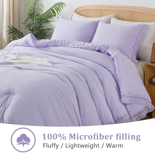 Image of Andency Comforter King Size Bed Set Lavender, Purple 3 Pieces Boho Lightweight Winter Bedding Comforters & Sets, All Season Soft Tassel Bed Set (104x90In Comforter & 2 Pillowcases)