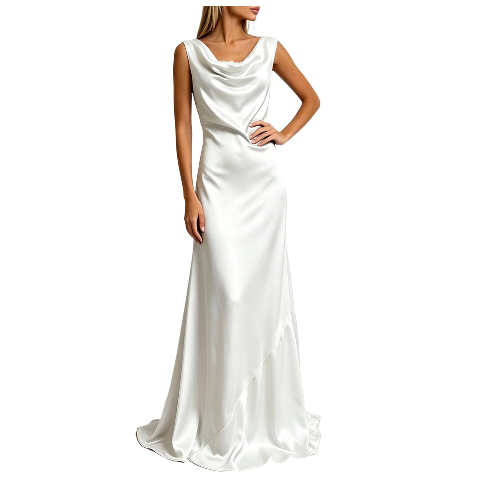 Robe de Cérémonie Femme Longue Satin Col V Robe Cocktail Taille Haute Ajustee Fendue Dos DX Confortable Gala Fete Anniversaire Demoiselle d Honneur