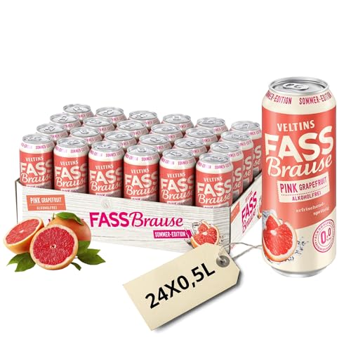 VELTINS Fassbrause Pink Grapefruit Alkoholfrei EINWEG (24 x 0 5 l Dose) Erfrischungsgetränk mit fruchtig-herber Grapefruit-Note 0 0% Alkohol natürlich getrübt limitierte Sommer-Edition