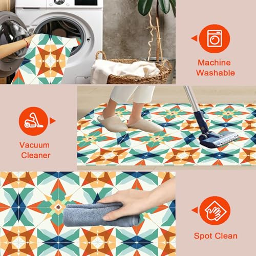 Tapis de salon lavable résistant aux taches moquette chambre vert olive - 7