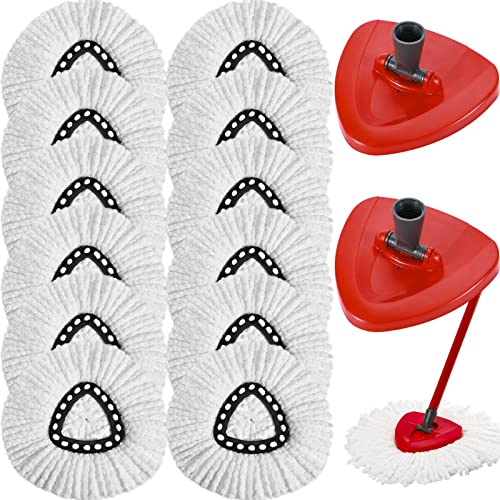 12 Pack Mop Replacement Heads Compatible For Easywring Rinseclean Triangle Spin Mop 1 Tank System, Microfiber Spin Mop Refills, With 2 Swivel Mop Bases,Easy Cleaning Mop Head Replacement #TOP15