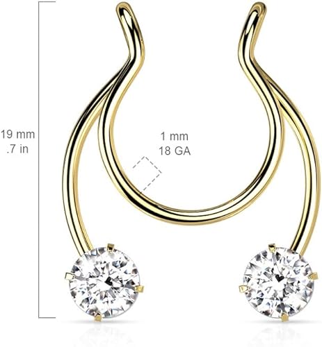 Miniatura 2 de Pierced Owl - Juego de puntas de acero inoxidable 18GA con clip de herradura de cristal CZ en anillos de pezón falsos para tabique sin perforación,