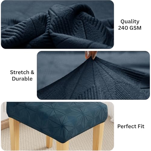 Image of Lukzer Elastic Dining Chair Cover - 2PC Pastel Marine Blue Starlight | Textured High Stretch Jacquard Seat Cover | Removable Washable Short Dining Chair Cover Protector Seat Slipcover | (CC-146-2)