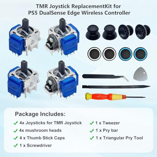 Image of 4-Pack TMR Joystick Replacement Kit for DualSense PS5 controller / PS5 Edge Controller, Upgrade Anti-Drift Analog Thumbstick,TMR Analog Thumb Joystick Repair Tool kit