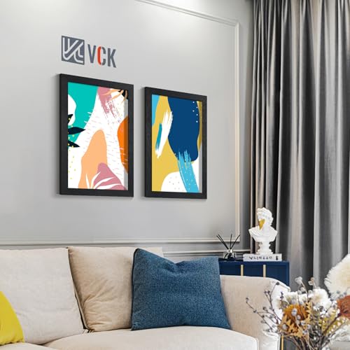 Image of VCK 12x18 Frames - Black, Wide Border Solid Wood Poster Frame, Display Pictures in Horizontal and Vertical, for Home, Office, Gallery, Woodgrain Series, Wall Hanging, 2 Pack