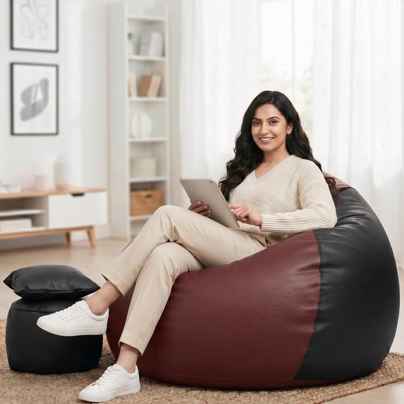 Biggie Bean Bag 5XL Bean Bag Chair Cover - The Classics Bean Bag Sofa - Combo Set-Styled for Elegance with Free Cushion & Footrest (Matching Color : Xulix Maroon-Black)-image-31