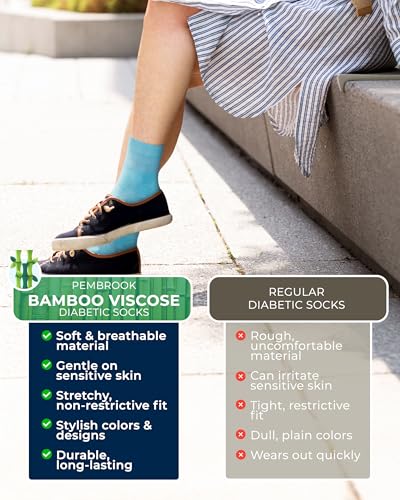 Image of Pembrook Bamboo Viscose Diabetic Socks for Women & Men - 6 Pairs | Breathable Wide Non Binding Plus Size Socks | Loose Fit