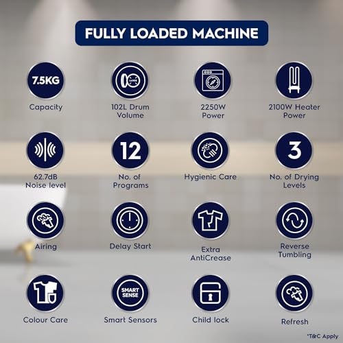 Image of Electrolux 7.5KG Fully Automatic Vented Clothes Dryer Machine, Reverse Tumbling, Smart Sensors, Colour Care, Drying Only - No Washing Function, White, UltimateCare 300, EDV754H3WB