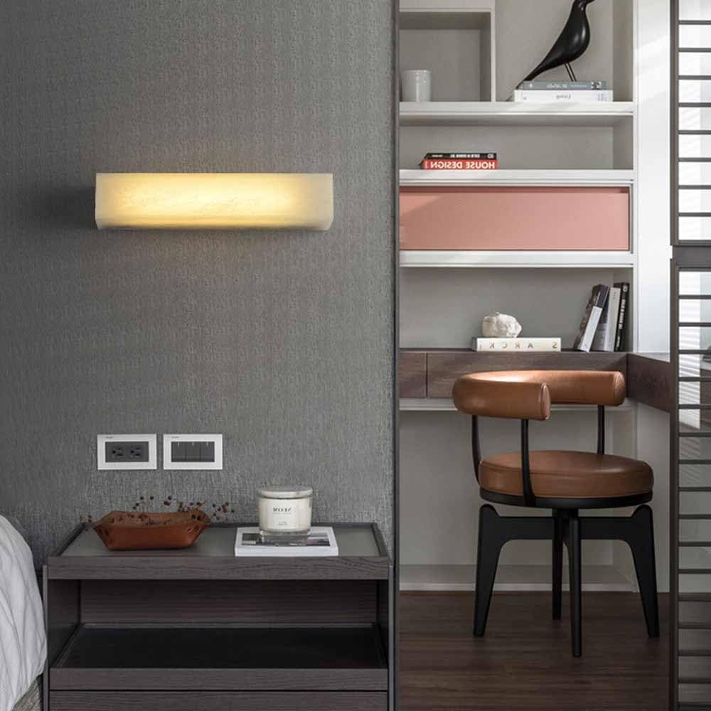 Lámpara de pared de mármol minimalista Aplique de pared de alabastro cuadrado Aplique de pared de piedra de tubo largo Dormitorio Atenuación Iluminación de montaje en pared para sala de estar Restaur