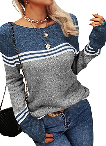 Image of Danedvi Womens Fall Fashion 2026 Sweaters Colorblock Lightweight Striped Crewneck Winter Trendy Pullover Tops