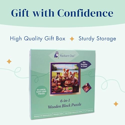 Miniatura 7 de Rompecabezas de bloques de madera 6 en 1, seis rompecabezas de 16 piezas grandes para personas mayores con demencia, Alzheimer, Parkinson, actividad