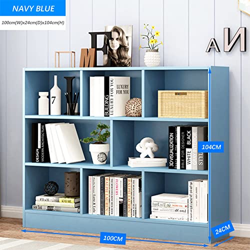 Image of IOTXY Open Shelf Low Bookcase - Wooden 3-Tier Cube Bookshelf, Bright Blue