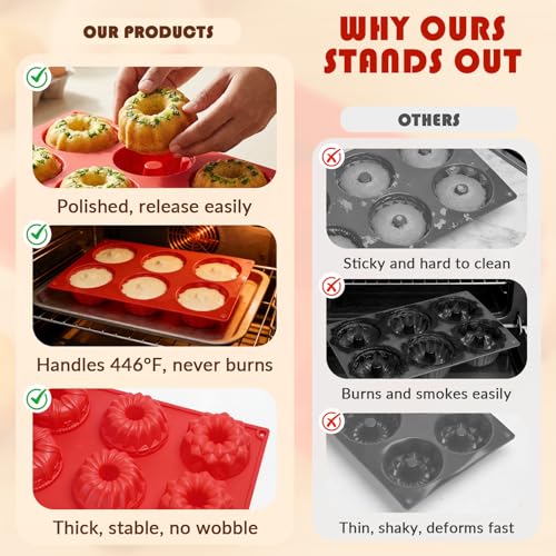 Image of HKNMTT 2Pcs Mini Buntz Cake Pan 6-Cavity Non Stick Baking Molds 3 Shaped