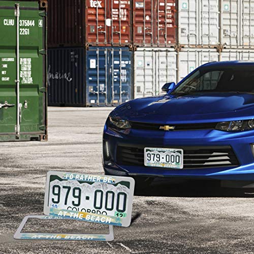 I'd Rather Be At The Beach License Plate Frame Tropical Palm Tree License Plate Cover For Women Men Car Tag Frame Holder #TOP6