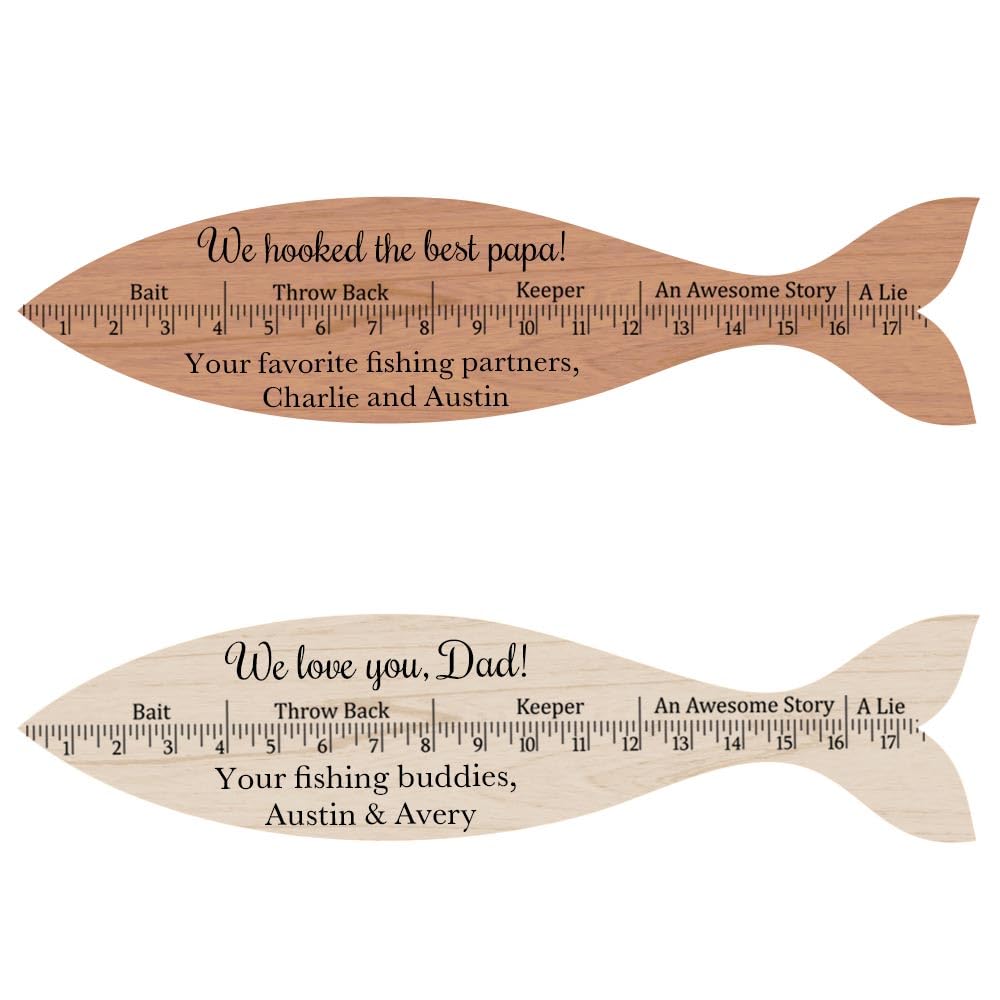 BYFDIY Custom Fish Ruler Wooden Personalized Engraved Fish Measurement Tool Father Gifts for Men Dad Fishing Lovers