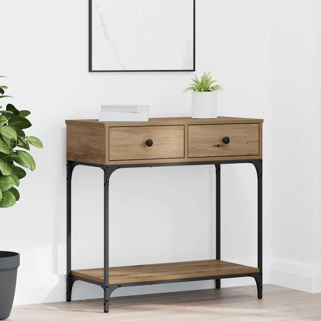 SXZenSpace Console Table Hallway 75x34.5x75 cm Artisan Oak Engineered Wood with Drawer and Shelf Compact Storage Furniture for Living Room Entryway Bedroom