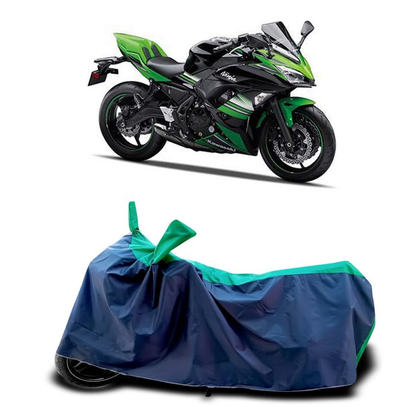 Image of DUFFEL-Two Wheeler Bike Cover Compatible for Kawas Ninja 650 Heat Protectio /UV-Rays /Birds Dropping /DustProof /Waterproof Indoor Outdoor and Parking Full Protection All Variants [Green Patta]