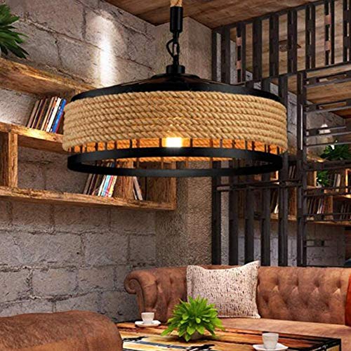 PANNN Lampe Suspendue En Corde De Chanvre Rustique Suspension Cage En Fer Industriel E27 Lampe En Corde Vintage Loft Lustre Lampe De Salon Chambre Cuisine...