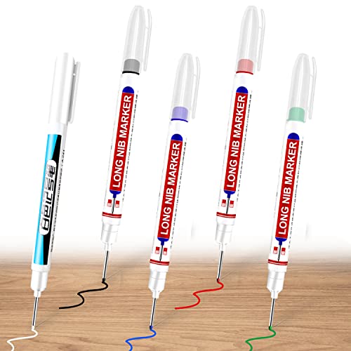 Tieflochmarker, 5pcs Bohrlochmarker, 20mm Langlochmarker, Zimmermannsbleistifte, Markierungsstift Baustelle, Permanentmarker, Tieflochmarker Bleistift für Markierstift Bohrloch Cover