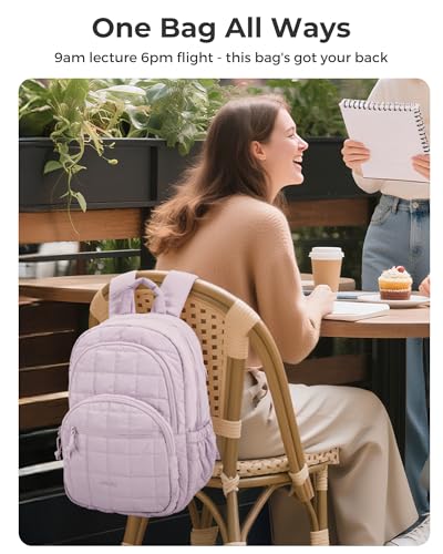 BAGSMART College Laptop Backpack, Travel Backpack for Women, Quilted Casual Daypack, Water-Resistant Bookbag for 15.6 Inch Laptop, Lavender - Image 3