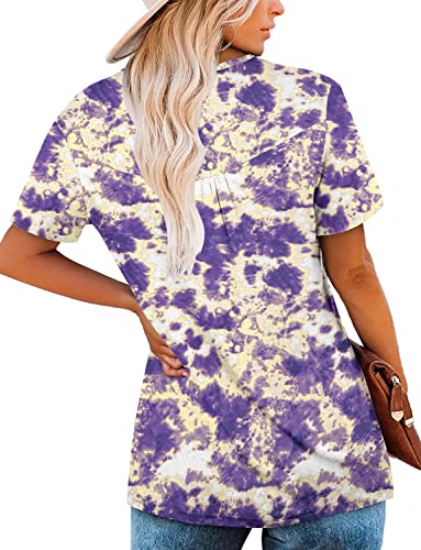 Womens Short Sleeve Tunic Tops Purple Henley Shirts Casual Summer Tops Xl #TOP3