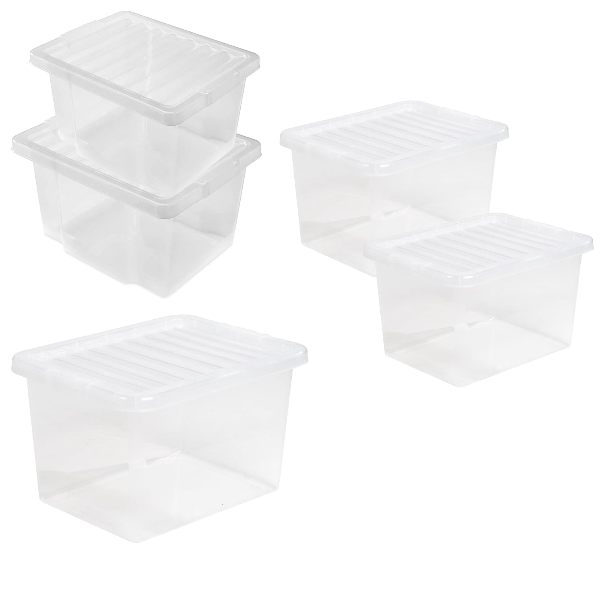 Heavy Duty Stackable Nestable Clear Large 45 Litre (60 x 40 x 25 cm) Clear Plastic Storage Containers With Lids (5)