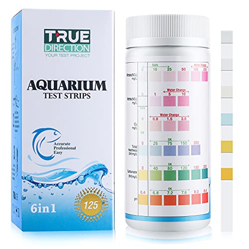 TRUEDIRECTION Aquarium Test Strips 6 in 1 Aquarium Test Kits for Test Nitrate Nitrite Chloride Hardness (GH) Carbonate(KH) Fresh Water Salt Water and pH Testing 125 Count
