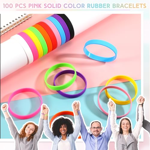Image of Liliful 100 Pcs Silicone Rubber Wristbands Rubber Wristband Bracelet Bands for Silicone Wristbands for Women Men(Colorful)