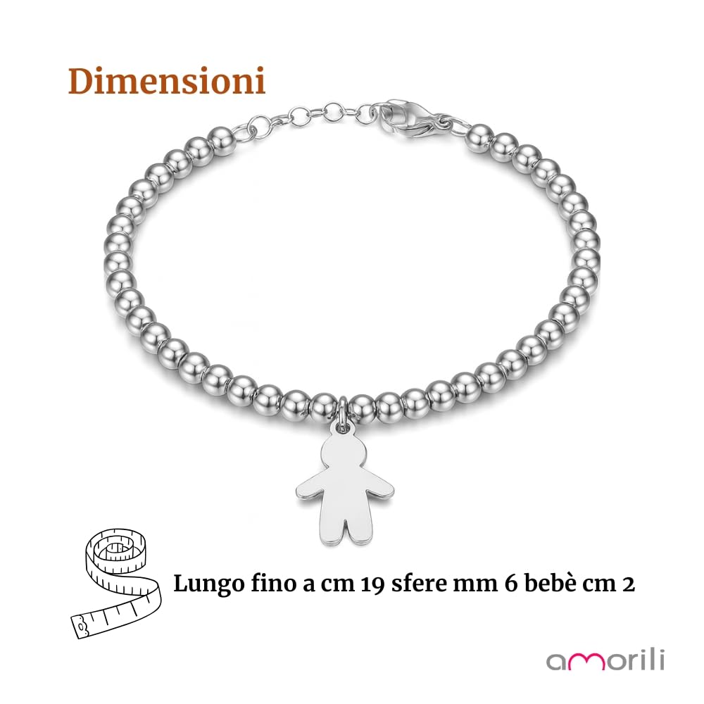 Bracciale Nascita Bimbo Maschietto Donna in Acciaio Inox Personalizzato con Incisione | Braccialetto Elegante Regolabile | Gioiello Futura Mamma Baby Shower Battesimo Regalo bcc2778