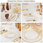 600PCS Clear Plastic Plates Sets with Gold Rim, Gold Dinnerware Set for 100 Guests,100 Disposable Dinner and Dessert Plates, 300 Silverwares and 100 Cups for Party and Wedding - Image 5