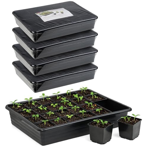 Pullmer Lot de 20 pots de culture (6 x 6) avec soucoupe, bol de culture 33 x 25,8 x 6 cm, bac à semis pour semis et jeunes plantes (lot de 4)