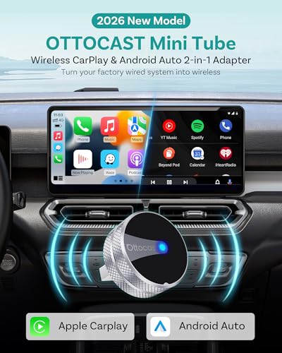 Image of OTTOCAST Mini Tube 2026 Wireless CarPlay & Android Auto Adapter, Plug & Play for iPhone & Android, Seamless Auto-Connect, Stable Performance, Premium Aluminum Design