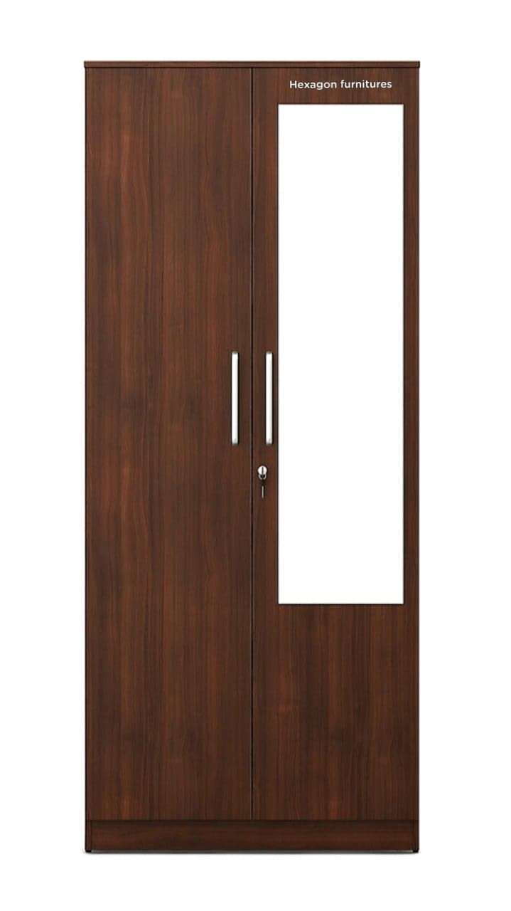 2 Door Wardrobe Wooden Textured with Drawer and Mirror-image-3