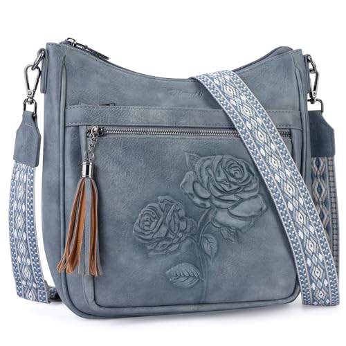Image of Medium Crossbody Bags for Women,Vegan Leather Hobo Purses Embossed | Women's Shoulder Handbags with Adjustable Boho Strap for Daily Travel Lightweight Cross body Purses with Multi Pockets