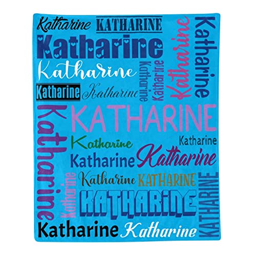 Personalized Blanket for Kids Adults Personalized Name Blanket Custom Blanket with Name Personalized Gifts for Christmas Birthday Valentines Day Mothers Fathers Day (Blue&Colorful, 60"x80")