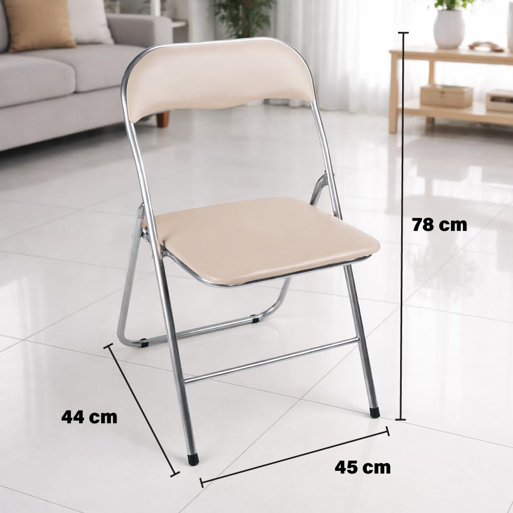 Set 6 Sedie Pieghevoli Imbottite - Seduta Comoda, Portatile, Struttura in Metallo, Slim, Salvaspazio, Resistenti, per Casa, Campeggio, Ufficio - da Interno, Esterno (Beige, Similpelle)