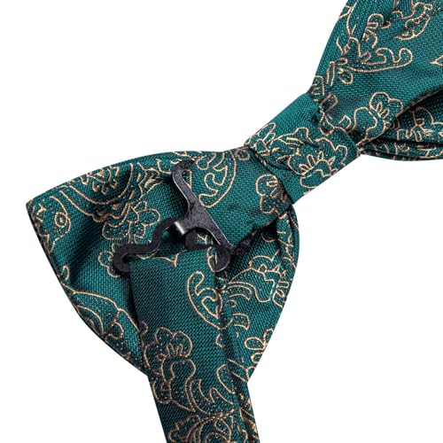 Image of Dubulle Mens Paisley Striped Bowtie Set Pre-tied Bowtie for Men and Pocket Square Set Wedding Business