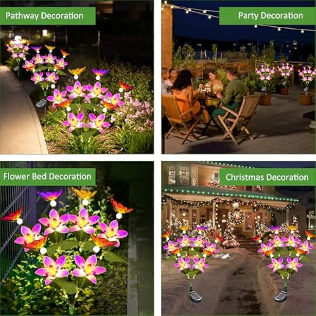 Solar Garden Lights, 1 Pack Solar Flower Lights Outdoor Waterproof with 6 Swaying Butterfly, Outdoor Decoration for Yard Patio Lawn Pathway, Gift for Family and Friends