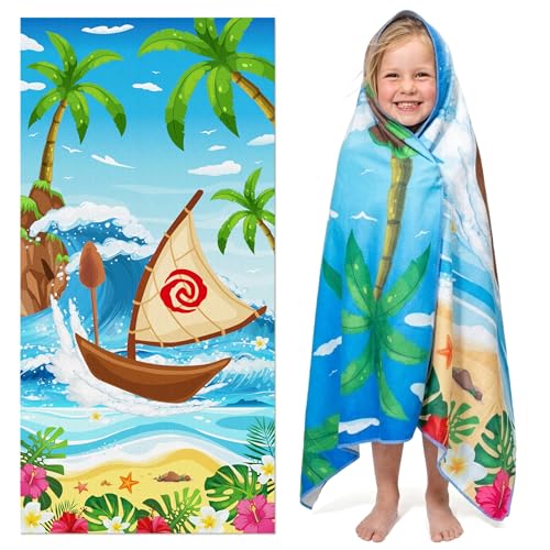 FVhujuan Cartoon Ocean Girl Beach Towel for Kids 30 x 60 inch Hawaii Tropical Luau Movie Thin Microfiber Sand Free Quick Dry Bath Pool Towel Blanket for Children Summer Pool Party Swimming Sport