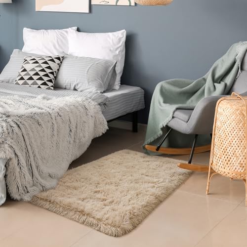 HOMORE Small Rugs for Bedroom 2x3 Feet Beige Rug for Bedroom Bedside Soft Fluffy Area Rugs for Desk Indoor Entrance Door Mat, Small Runner Rugs and Carpets for Dorm Nursery, Light Tan